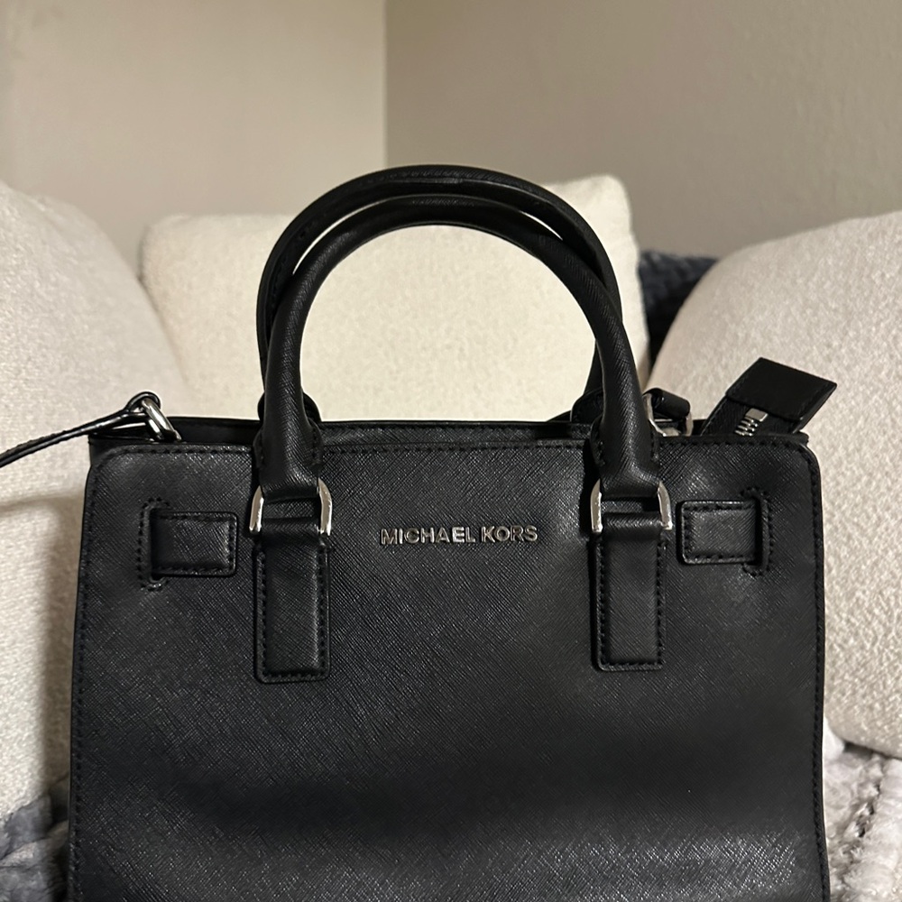Michael Kors Black Satchel with Textured Leather and Structured Design